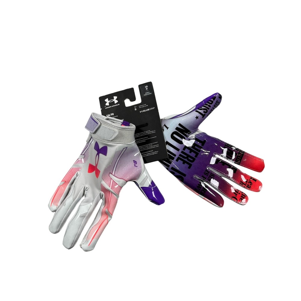 Under Armour Womens LG UA F8 Football Gloves Purple Pink GlueGrip Athletic Sport